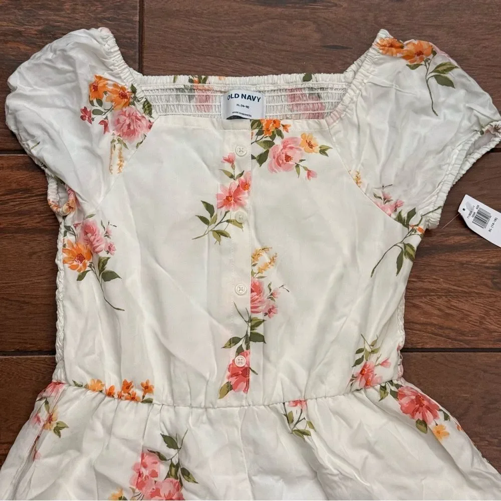 Old Navy Girls Romper Floral Square-Neck Flowy Elastic Back Sz XL 14/16 NWT